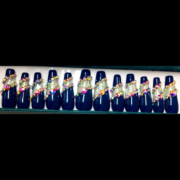 Navy Glitz Press On Nails - Picture 2 of 5